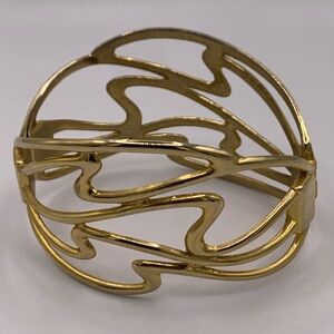 Gold Wave 80’s Filigree Gold Tone Bangle Cuff Bracelet